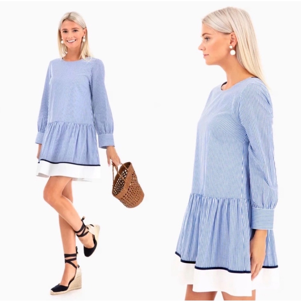 All Row‎ Tuckernuck Striped Drop Waist Dress Blue White Womens Small Preppy Chic